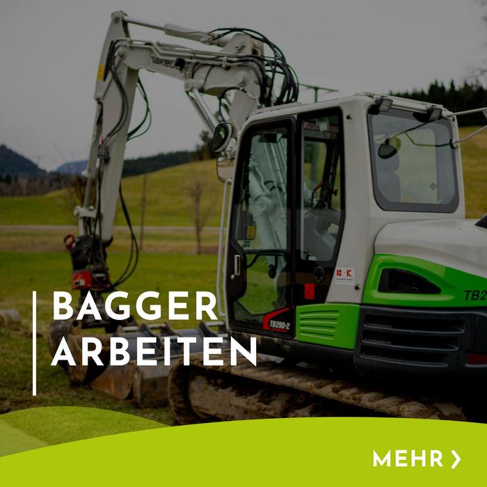 Menükachel mit Hinweis und Verlinkung zu Baggerarbeiten