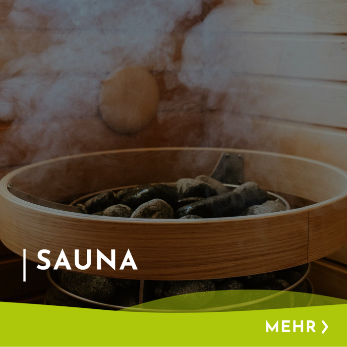 Menükachel mit Hinweis und Verlinkung zu Saunas