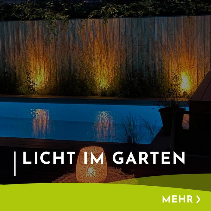 Menükachel mit Hinweis und Verlinkung zu Licht im Garten