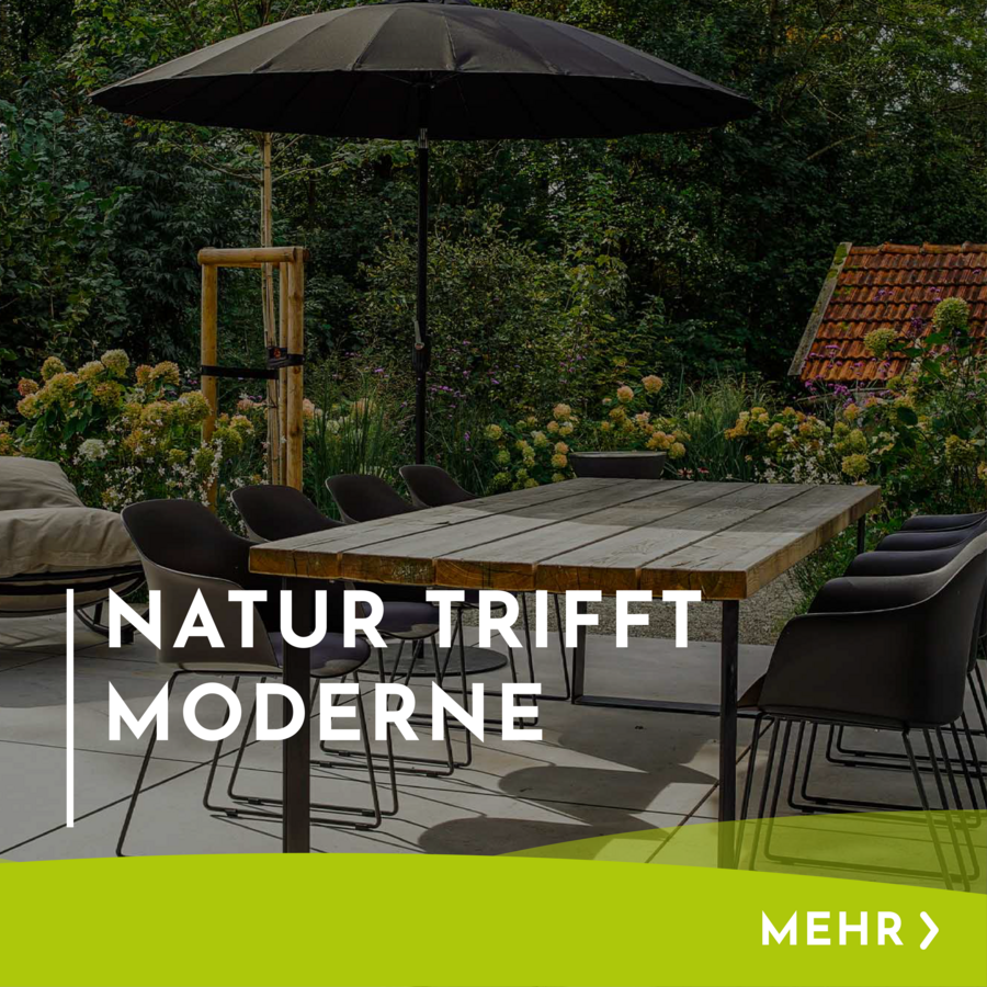 Menükachel mit Hinweis und Verlinkung zu Natur trifft Moderne. Ein Kundenprojekt.